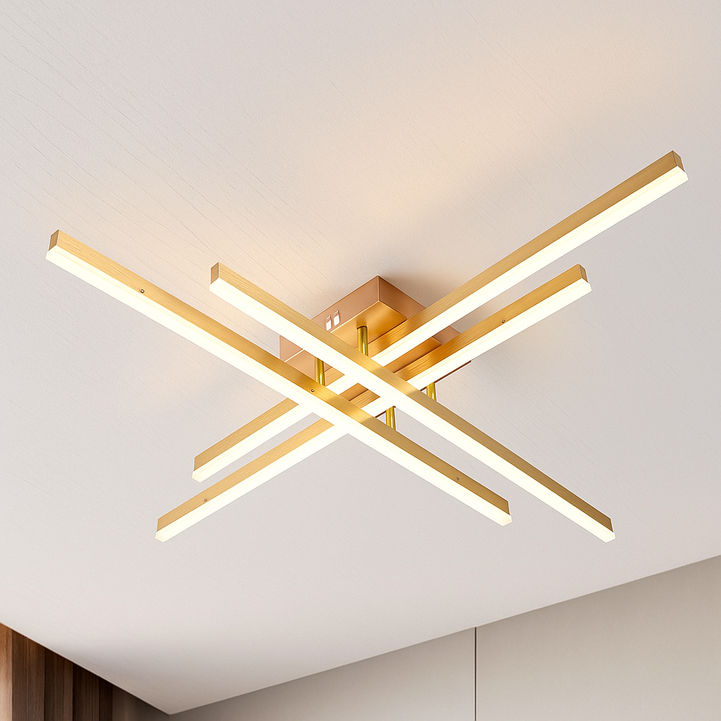 Lustra LED pătrată aurie 9794/4FG– 112W, lumină reglabilă 3000-6500K