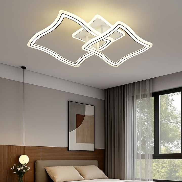 Lustra LED 114W cu telecomandă, design modern pătrat, 590x580x90 mm, lumină reglabilă 3000–6500K – model 19455/3B