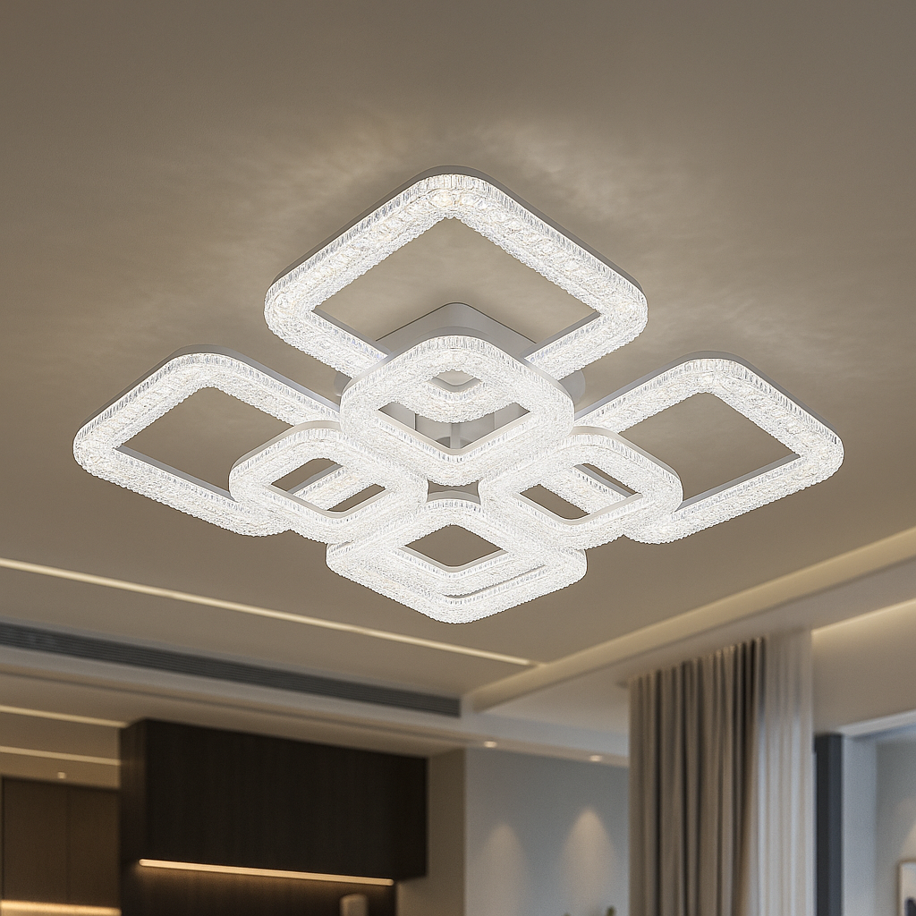 Lustra LED L7276/4+4 albă 192W, Ø540×130 mm, lumină 3000–6500K, cu telecomandă