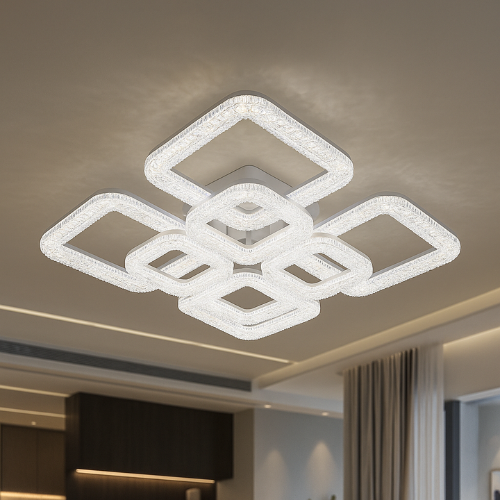 Lustra LED L7276/4+4 albă 192W, Ø540×130 mm, lumină 3000–6500K, cu telecomandă