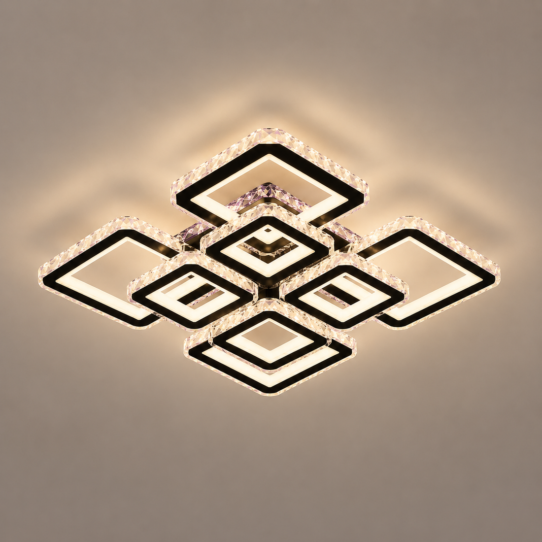 Lustra LED cu patrate moderne incrustate, negru si crom – L7965/4+4CZ BK+CR