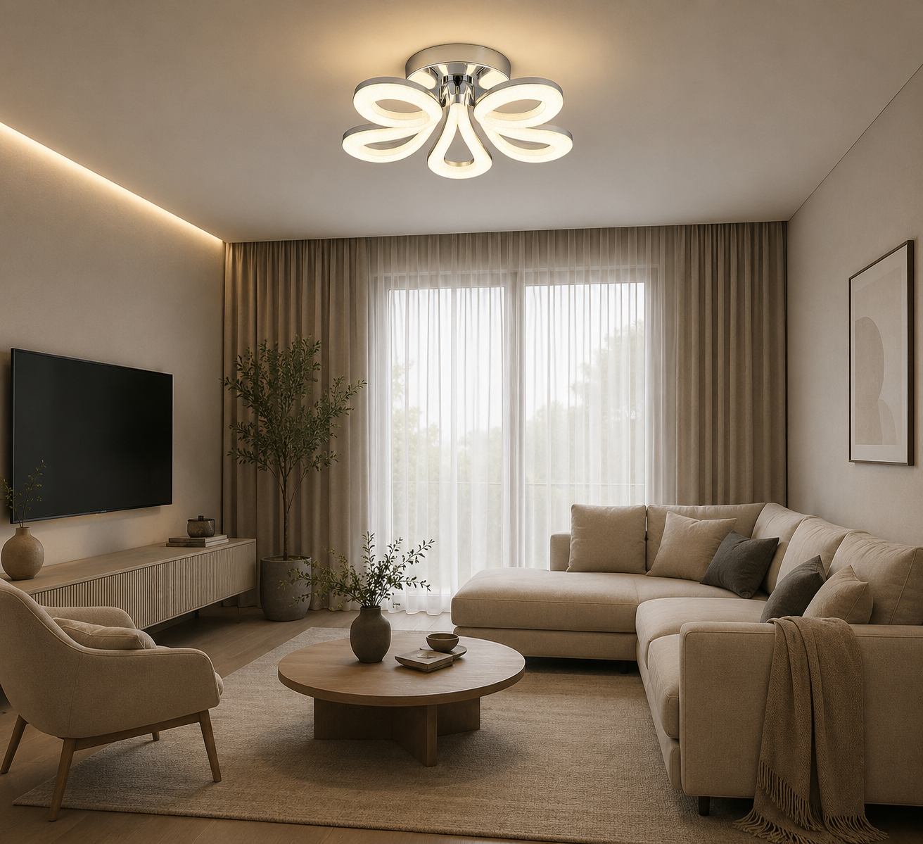 Lustra LED cu telecomandă, 500×500×170 mm, 100W, 3300K–6500K, finisaj modern, 2516/5