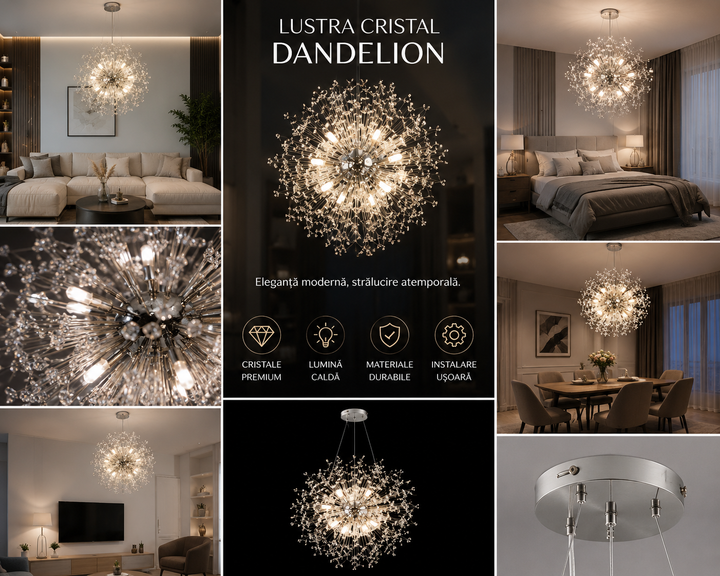 Pendul decorativ cu cristale 12 surse, design elegant, Ø55 cm, H80 cm – Model 26011/12