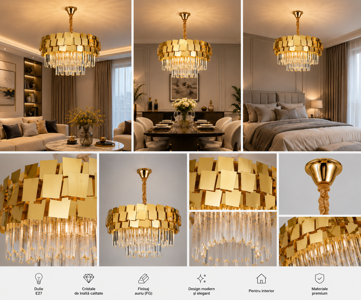 Candelabru Modern cu Cristale și Finisaj Auriu –  5580/400 FG