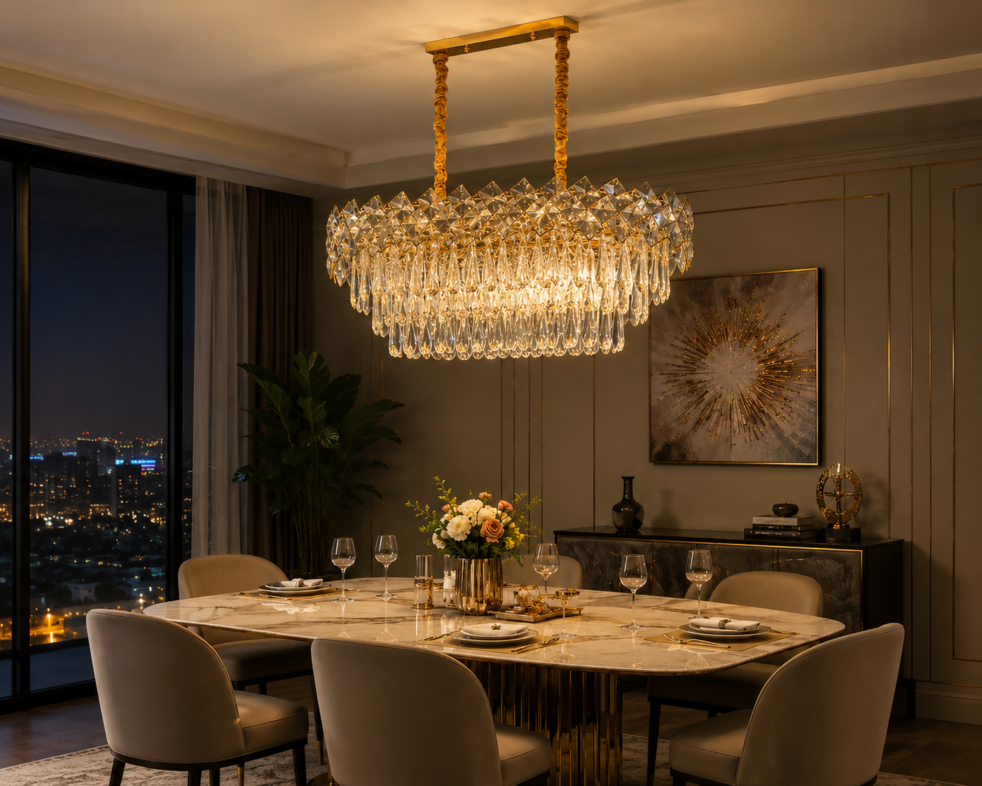 CANDELABRU RECTANGULAR CU CRISTALE 8650/800+300, 8 × 60W