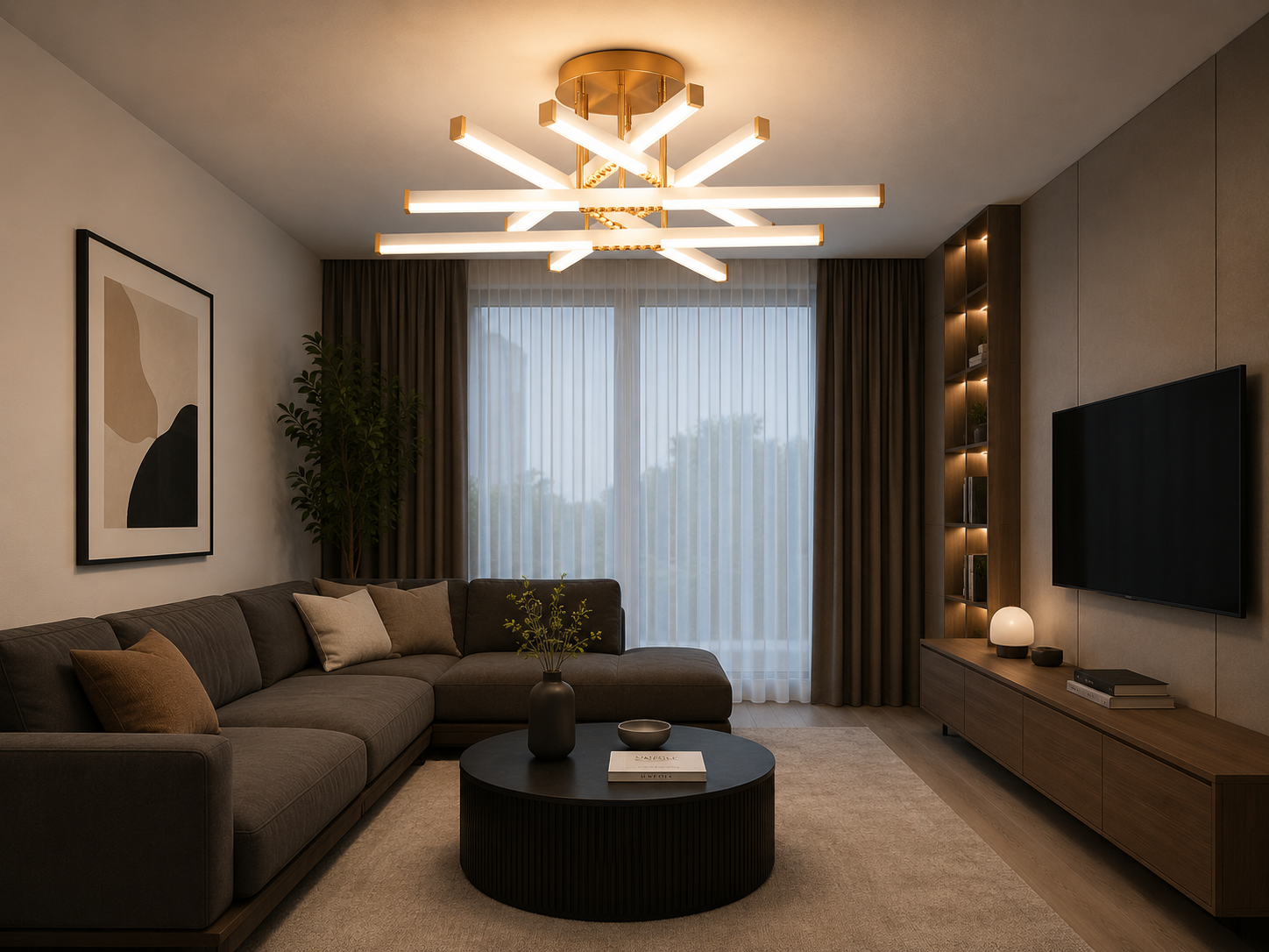 Lustra LED Modernă 9374/6 – Design Geometric cu Telecomandă