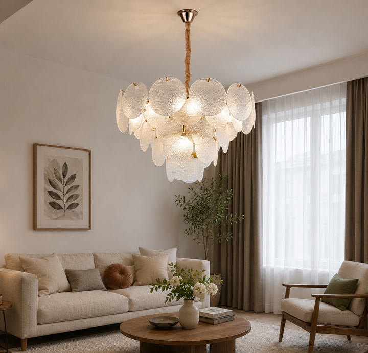 Candelabru modern cu sticla mata, 15 becuri E27, Ø75 cm, H42 cm, model 5867/750 TB