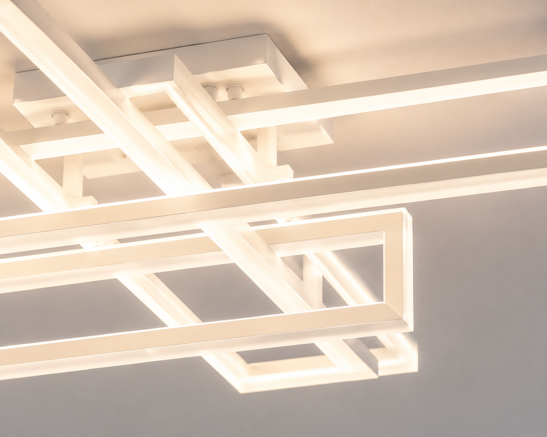 Lustra LED cu telecomanda, 192W, Lumina Reglabila 3000-6500K, Design Geometric, Alb, Model L77283/2+2