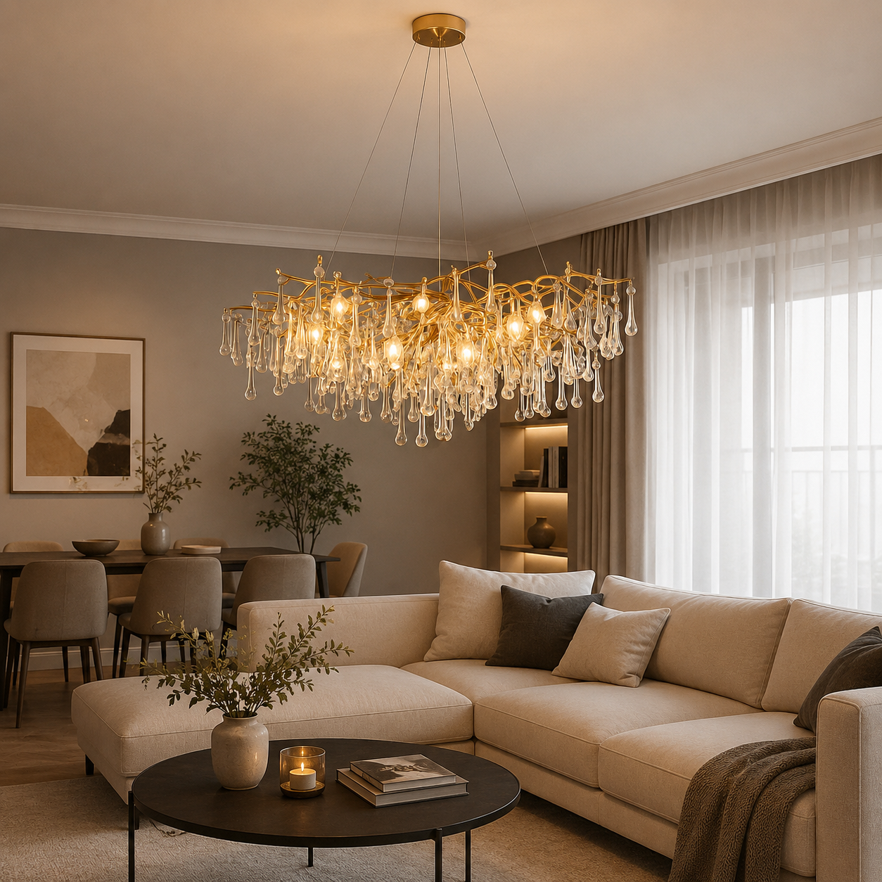 Candelabru Lux cu 176 Cristale, Ø800 mm, 12xE14, Design Aur Oxidat – Model 27137/800 OG+FGD