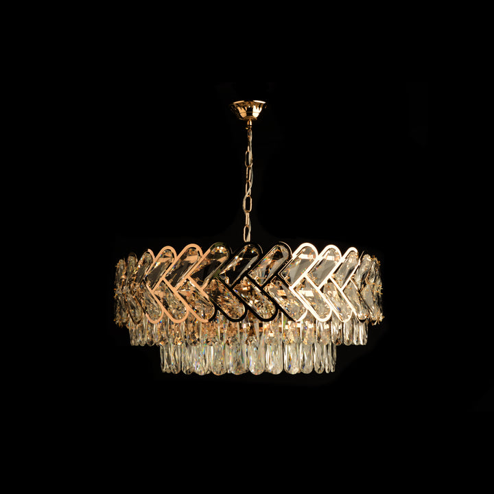 Candelabru Auriu Cristal 12 Becuri E27, Ø600 mm, Design Modern Geometric, Fara Telecomanda