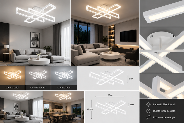 Lustra LED cu telecomanda, 164W, 3000-6500K, Telecomanda Inclusa, Alb, Model L77283/3