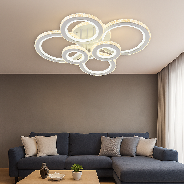Lustra LED modernă cu cristale, 250W, 3 trepte lumină, telecomandă, Alb/Crom – Model 26032/2+2+2C