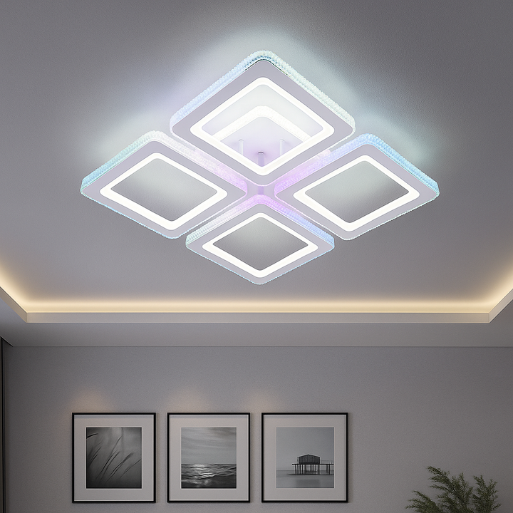 Lustra LED Modernă 26033/4C WH cu Telecomandă, 59W+208 LED-uri, 3000-6500K, Alb