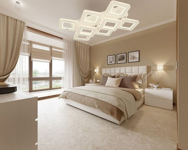 Lustra LED cu cristale 280W, telecomandă inclusă, lumină caldă-neutră-rece, Alb & Crom – Model 26033/8