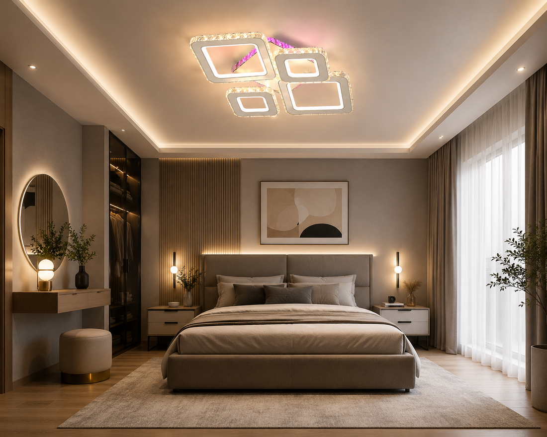 LUSTRĂ LED CU TELECOMANDĂ, 162W, LUMINĂ REGLABILĂ 3000K–6500K,40cmx55cm , DESIGN MODERN PENTRU SPAȚII MARI 19376/2+2WH