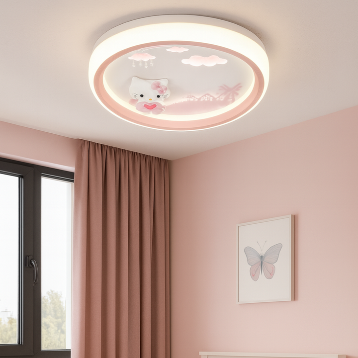 Plafonieră LED copii roz cu pisicuță 3D și telecomandă, 118W, lumină reglabilă 3000–6500K – model 26224 WH+PIN