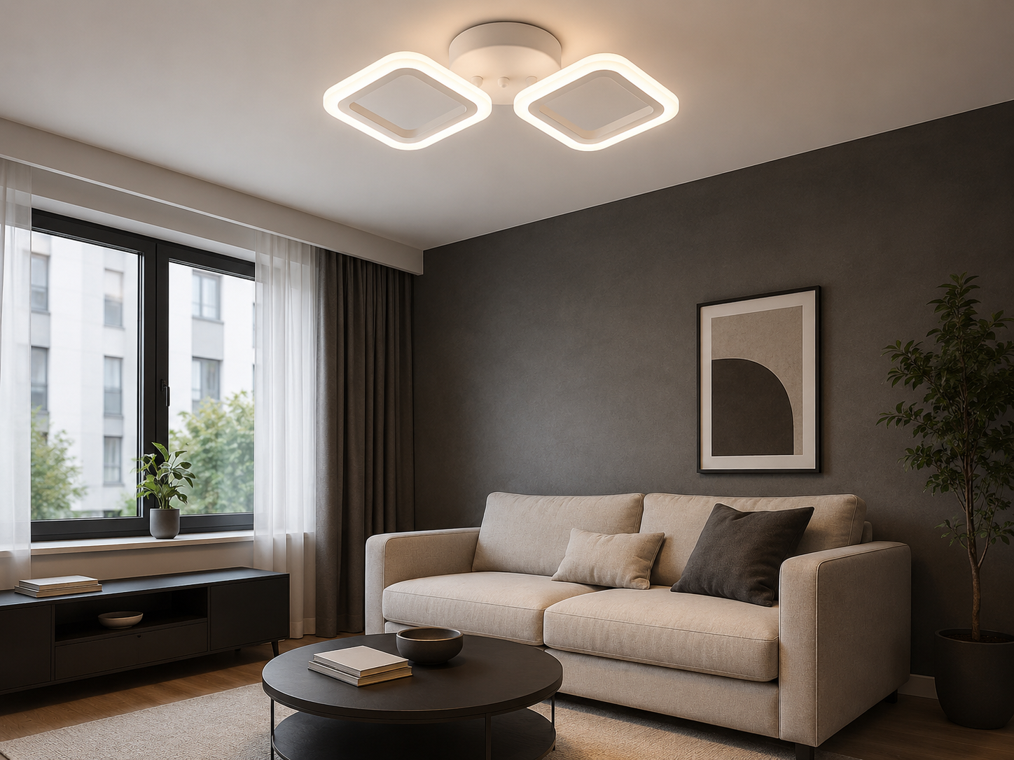 Lustră LED Modernă 18W, 6000K, Design Geometric Alb – Model W8036/2B