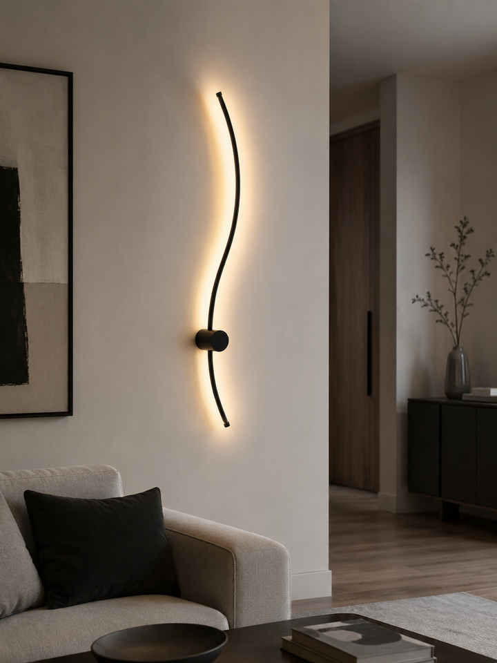 Aplica LED de perete, design ondulat, 38W total, L ≈ 1000 mm, temperatură reglabilă 3000K–6500K, negru – model 59093/1000