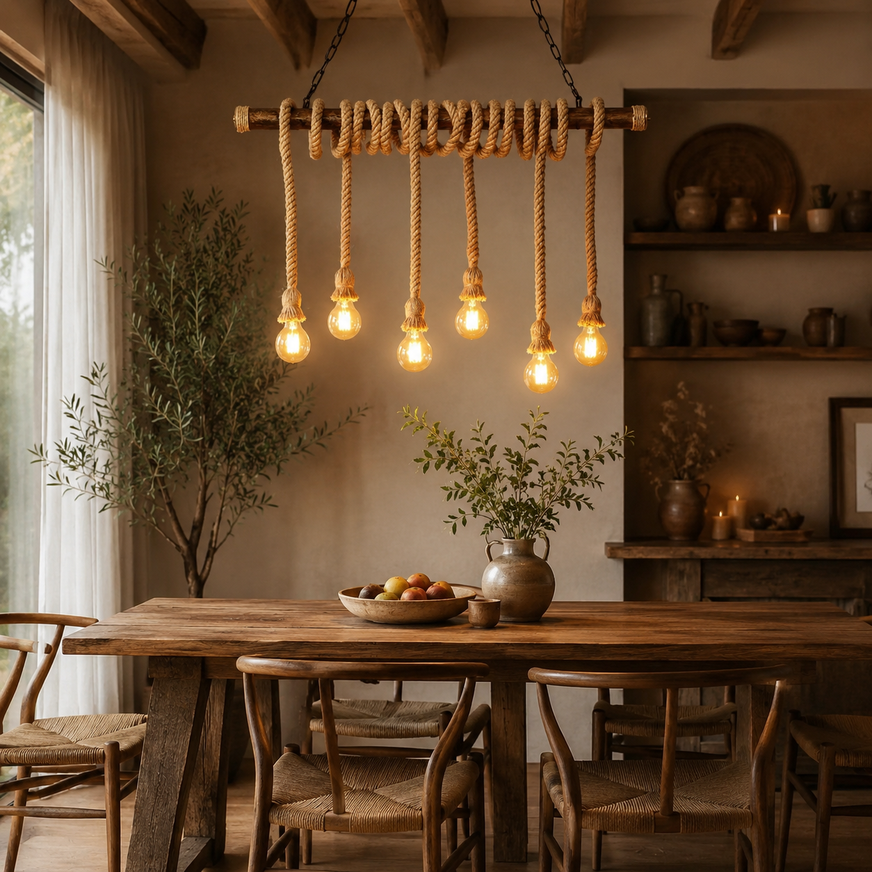 Pendul rustic cu 10 becuri, Ø1000×H500 mm, E27 max 60W, JD-100