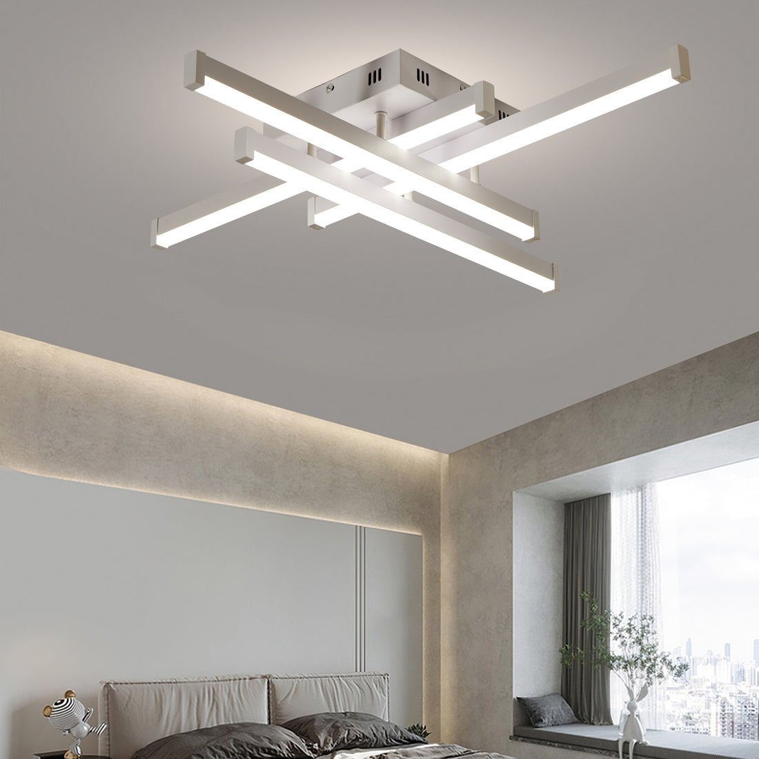 Lustra LED cu telecomandă, 650×650×110 mm, 80W, 3300K–6500K, finisaj alb, F2825-4 WT