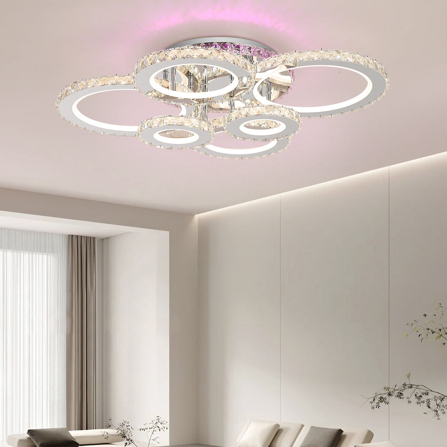 Lustra LED Cristal RGB cu Telecomanda, 238W, 6 Inele, Lumina Reglabila 3500-6500K, Model 2875-6