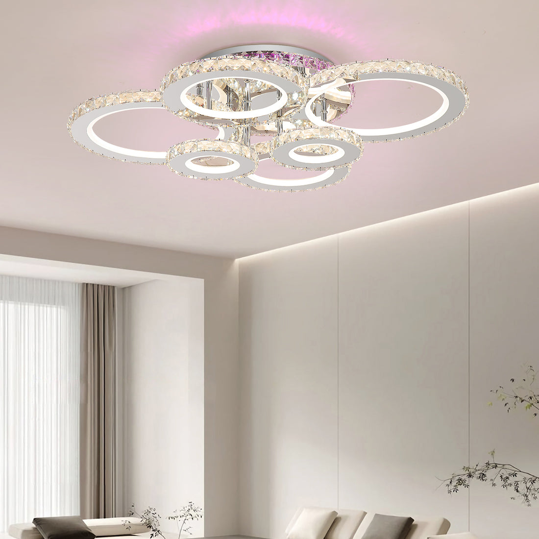 Lustra LED Cristal RGB cu Telecomanda, 238W, 6 Inele, Lumina Reglabila 3500-6500K, Model 2875-6