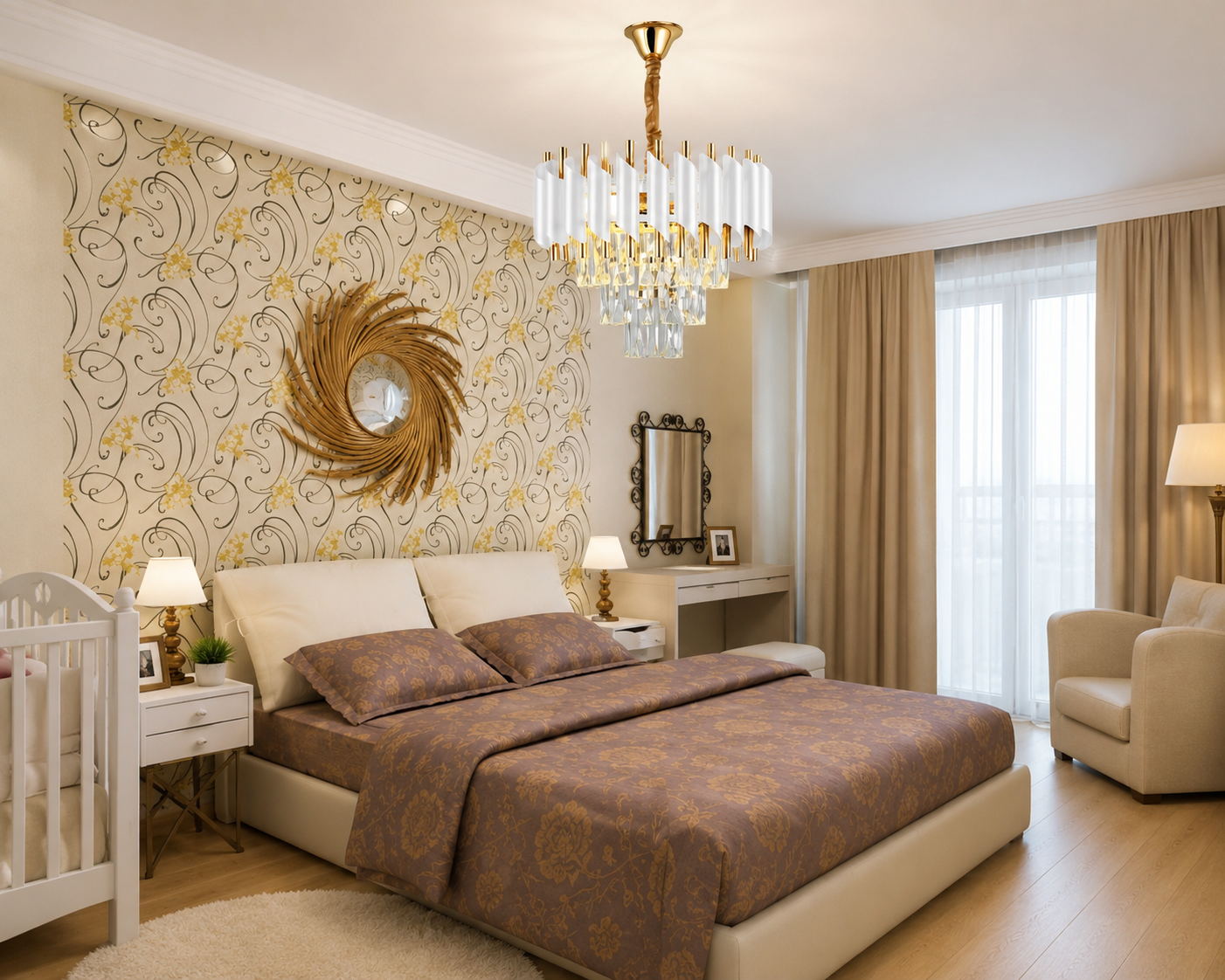 Candelabru elegant Auriu cu Accente Albe și Cristale – Model 9001/300 WH+FGD