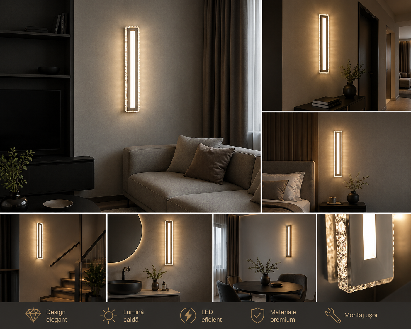 Aplica LED de perete cu ramă decorativă, 70W, 600×70×55 mm, lumină reglabilă 3000K–6500K