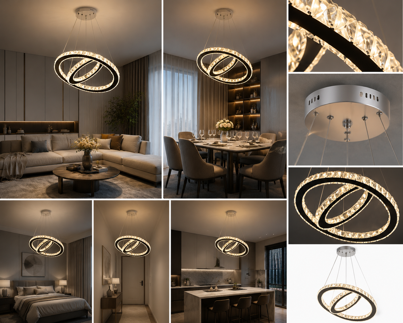 Candelabru LED Suspendat cu Inel, 2×40W, Ø48 cm, cu Telecomanda si Culoare reglabila