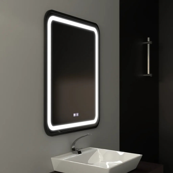 Oglinda LED Rectangulara 60x80 cm – Touch, Dezaburire, Dimabila, Ramă Negru Carbon