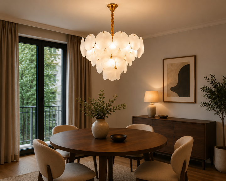 Candelabru modern cu sticlă mată, 10 becuri E27, Ø60 cm, H36 cm, model 5867/600 TB