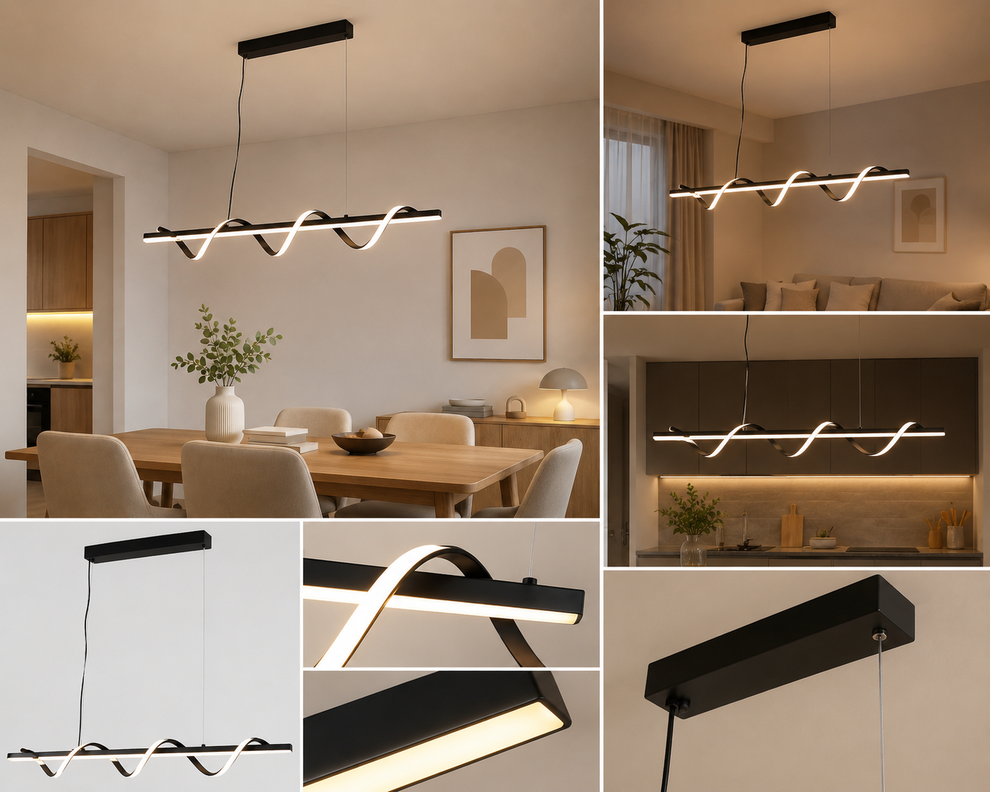 Pendul LED Valuri 94W Negru – 8359 negru, Iluminare Modernă și Elegantă