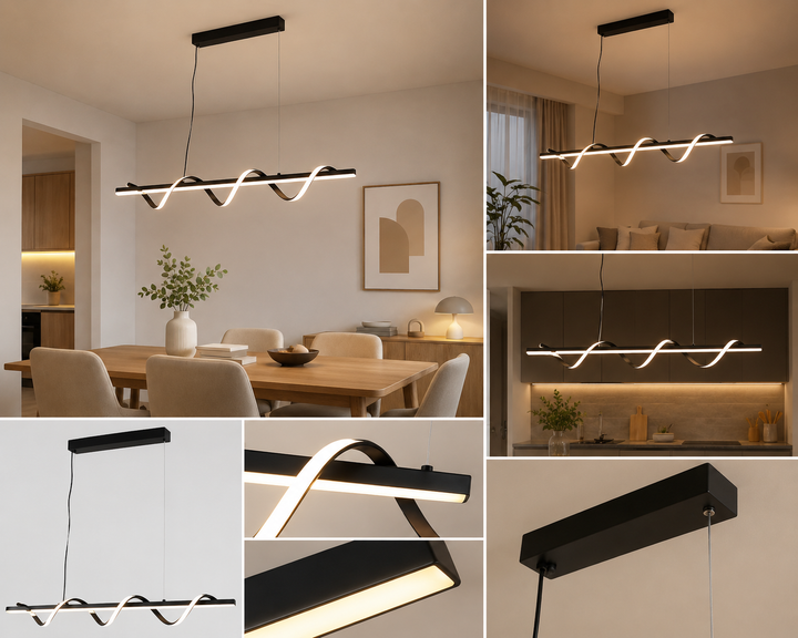 Pendul LED Valuri 94W Negru – 8359 negru, Iluminare Modernă și Elegantă