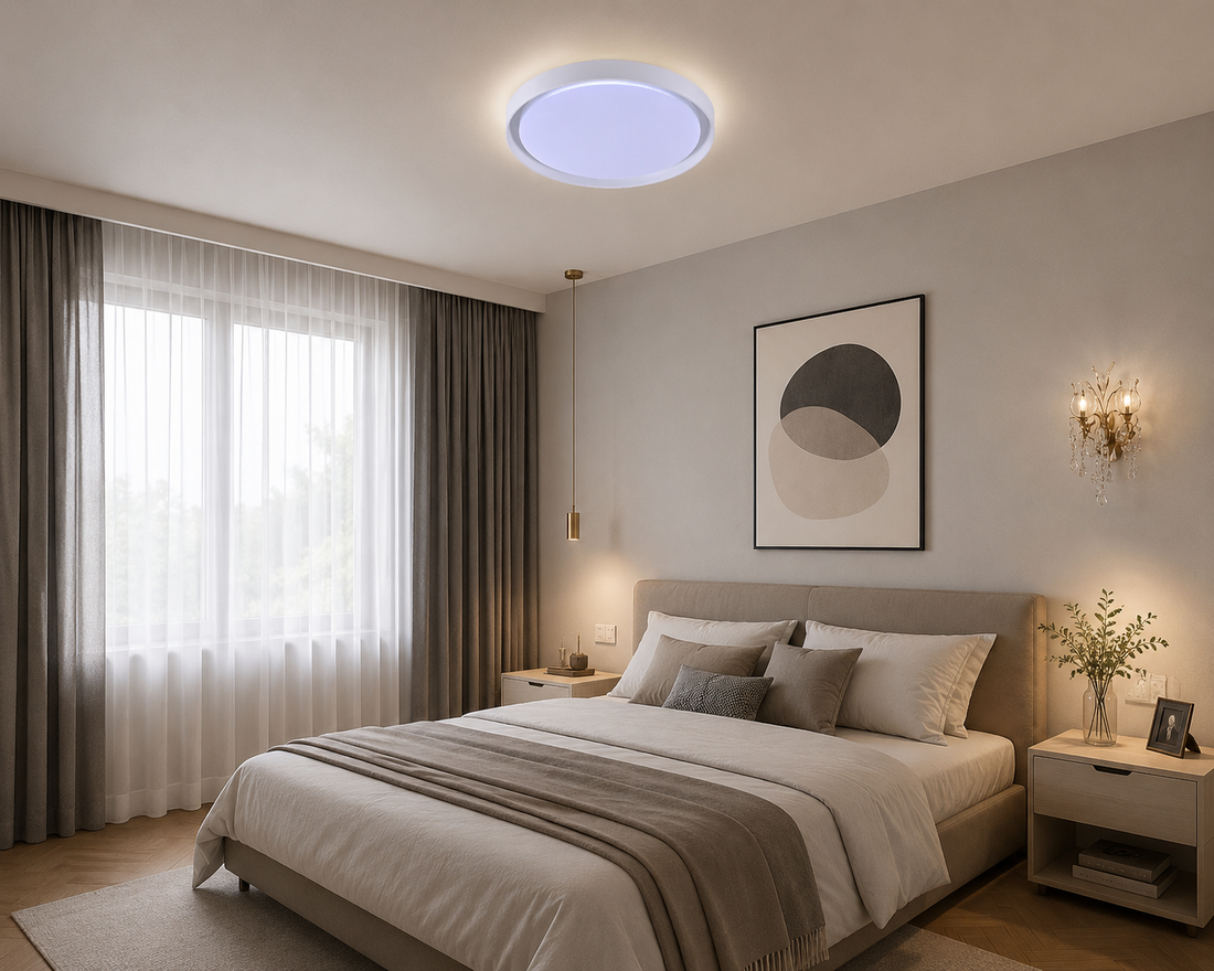 Plafoniera LED rotunda, Ø460 mm, 96W, 3000K+6500K, ML-005/460WH