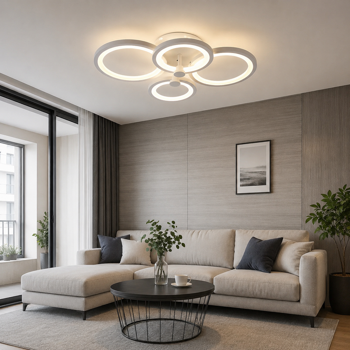 Lustra LED cu telecomanda, Albă 8067/2+2WH – Design Modern cu Inele, 108W, 3000–6500K