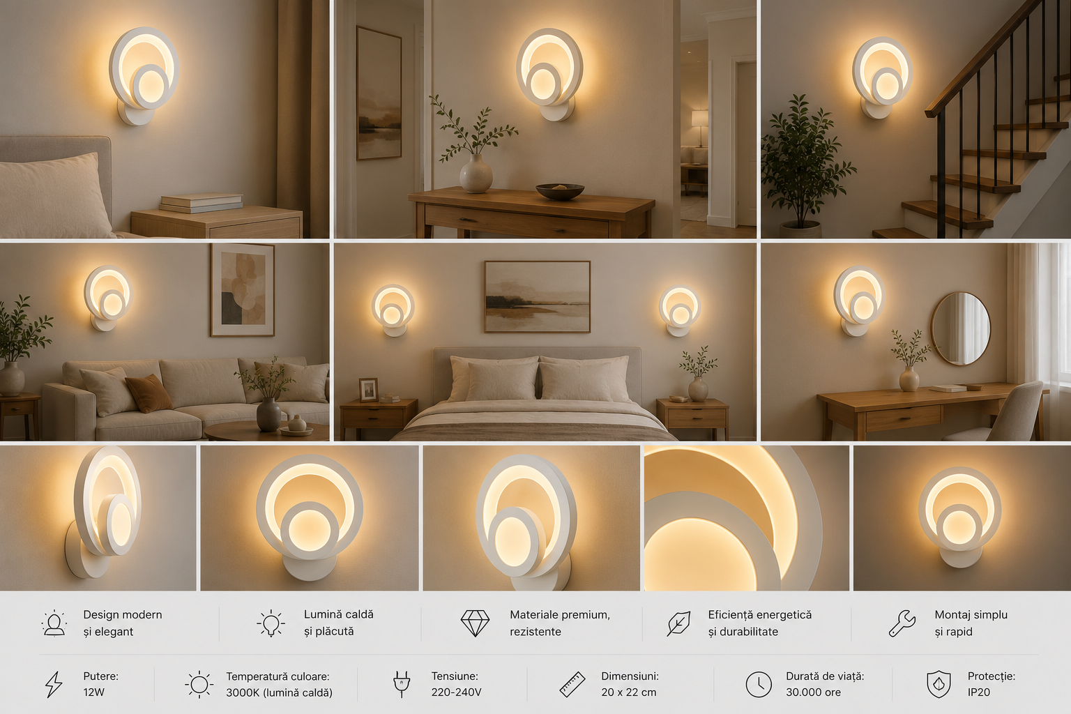 Aplica LED decorativă B01, lumină reglabilă 3000–6500K, formă geometrică modernă