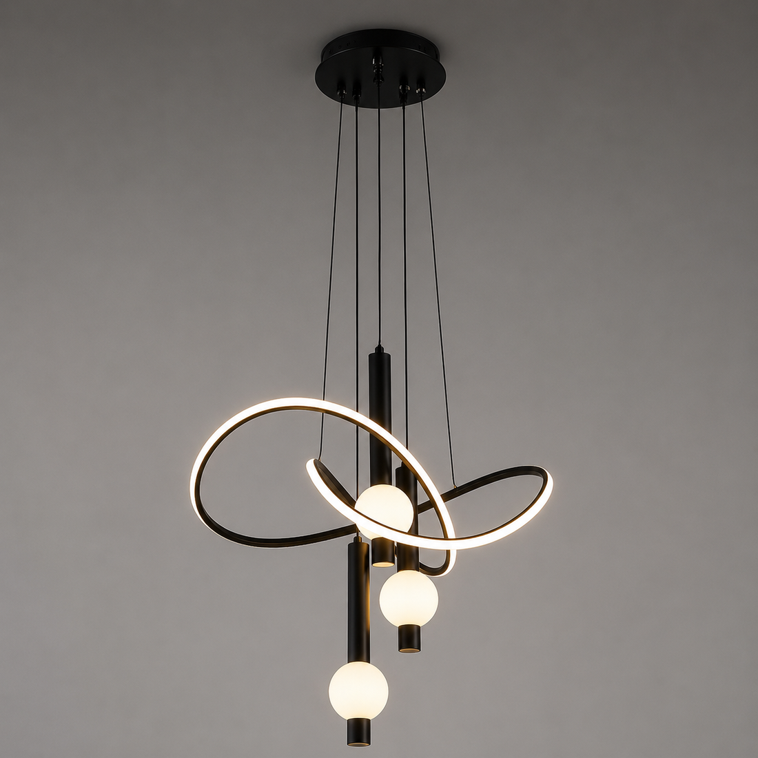Pendul LED Modern Negru– Model 72013/3+1cu Telecomandă și Lumină Reglabilă