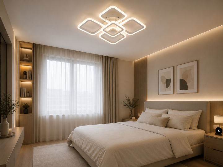 Lustra LED moderna cu telecomanda, 102W, 3000–6500K, 445×445×110 mm – model 8036/4+1WH