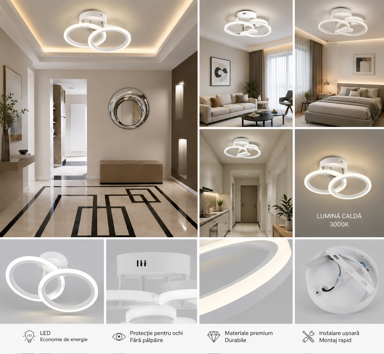 Lustra LED modernă, 36W, lumină reglabilă 3000–6500K, cu telecomandă, 7728/2WH