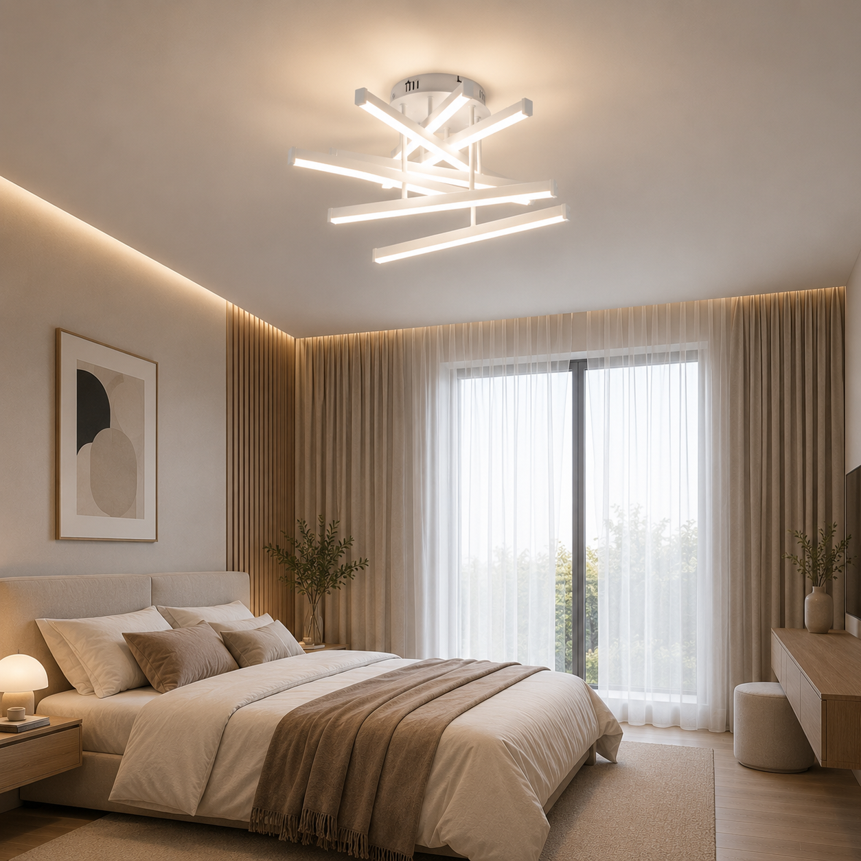 Lustra LED cu telecomandă, 610×610×250 mm, 120W, 3300K–6500K, finisaj alb, 2825/5