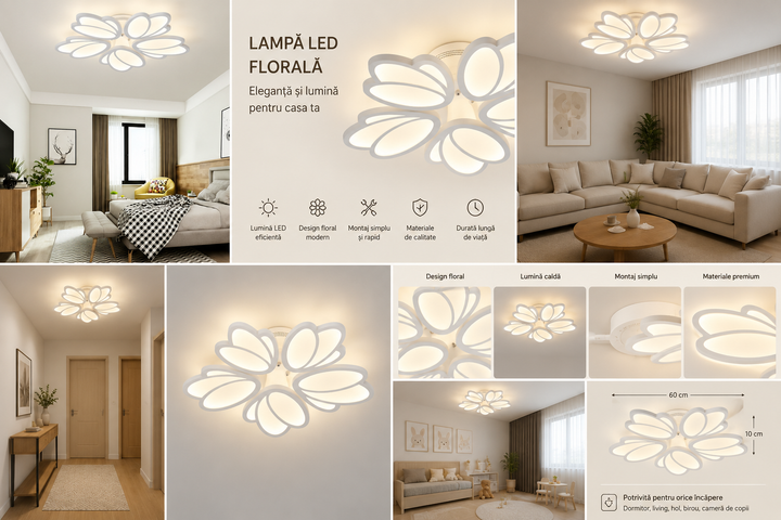 Lustra LED cu telecomanda 8101-5 – 110W, Ø640 mm, Design Floral Elegant, Lumina Reglabila 3000K-6500K