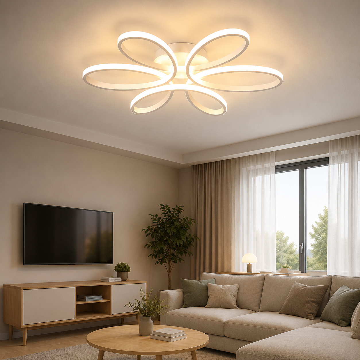 Lustra LED Design Floral 120W cu Telecomandă, Temperatură Culoare 2800K–6500K, Ø470 mm, Negru – Model 809 WH