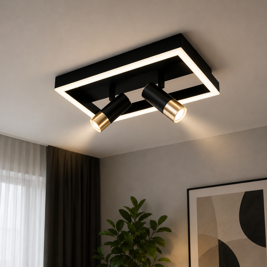 Lustra LED 41cm 62W Negru+Auriu cu 3 Elemente și Telecomandă – Model 9347/3BK+FG