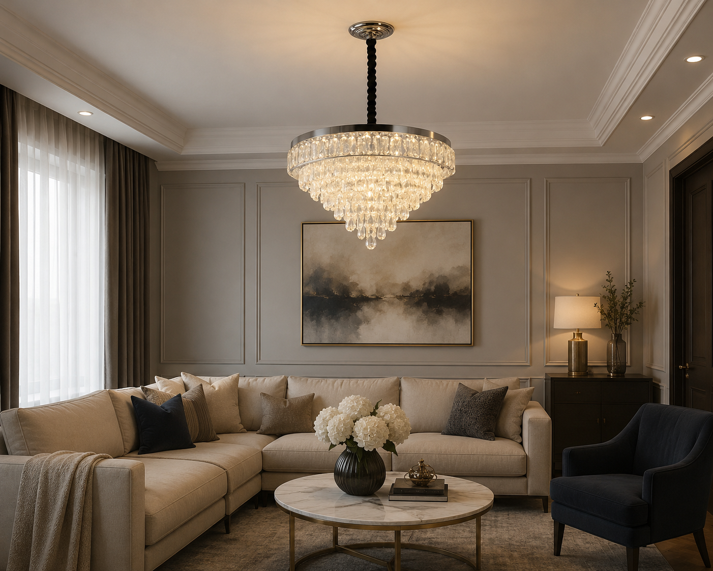 Candelabru LED cu Cristale Ø500 – 112W, cu Telecomandă | Model 2960-500