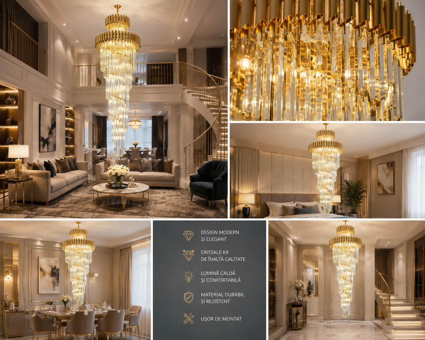 Candelabru rotund auriu 600x1800 mm cu becuri 9001/600+1800FGD