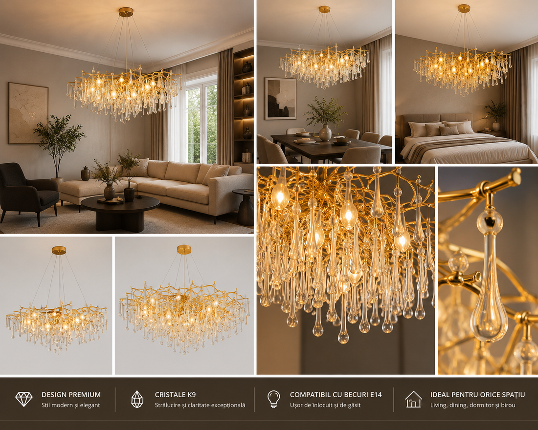 Candelabru Lux cu 176 Cristale, Ø800 mm, 12xE14, Design Aur Oxidat – Model 27137/800 OG+FGD