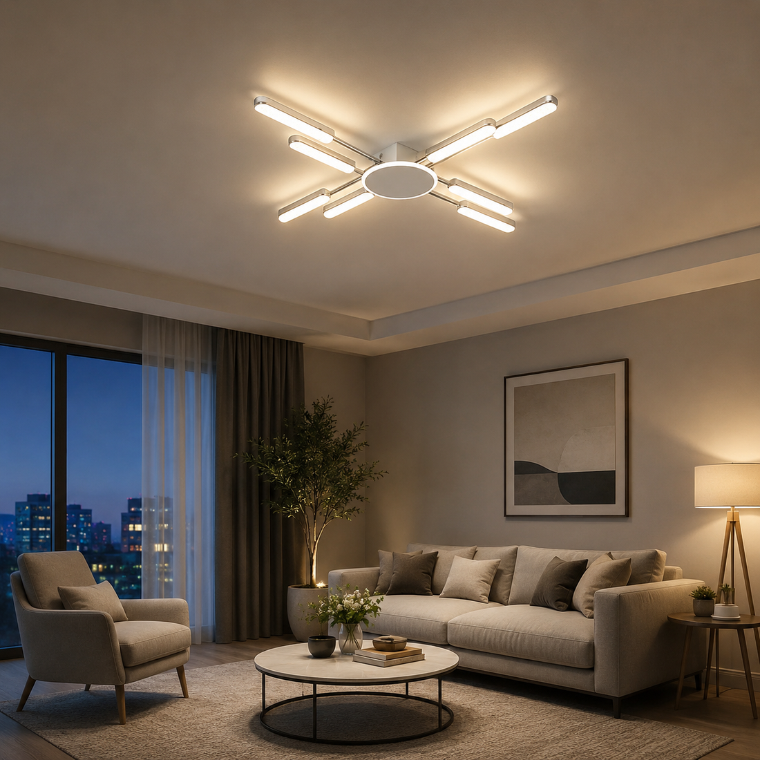 Lustra LED moderna, D842×H70 mm, 66×2W, telecomanda, 77263/8WH+CR