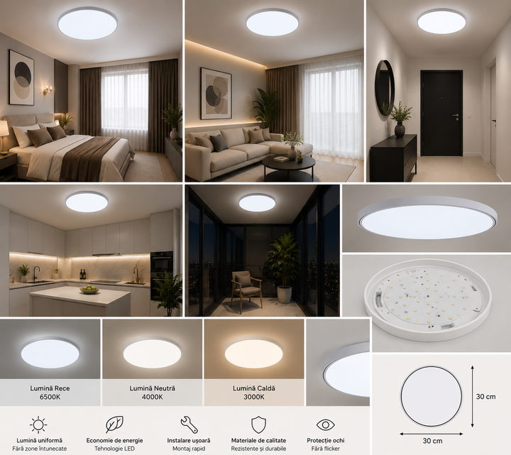 Plafoniera LED rotundă, Ø260 mm, 24W, 6500K, ML-003/260WH+BK