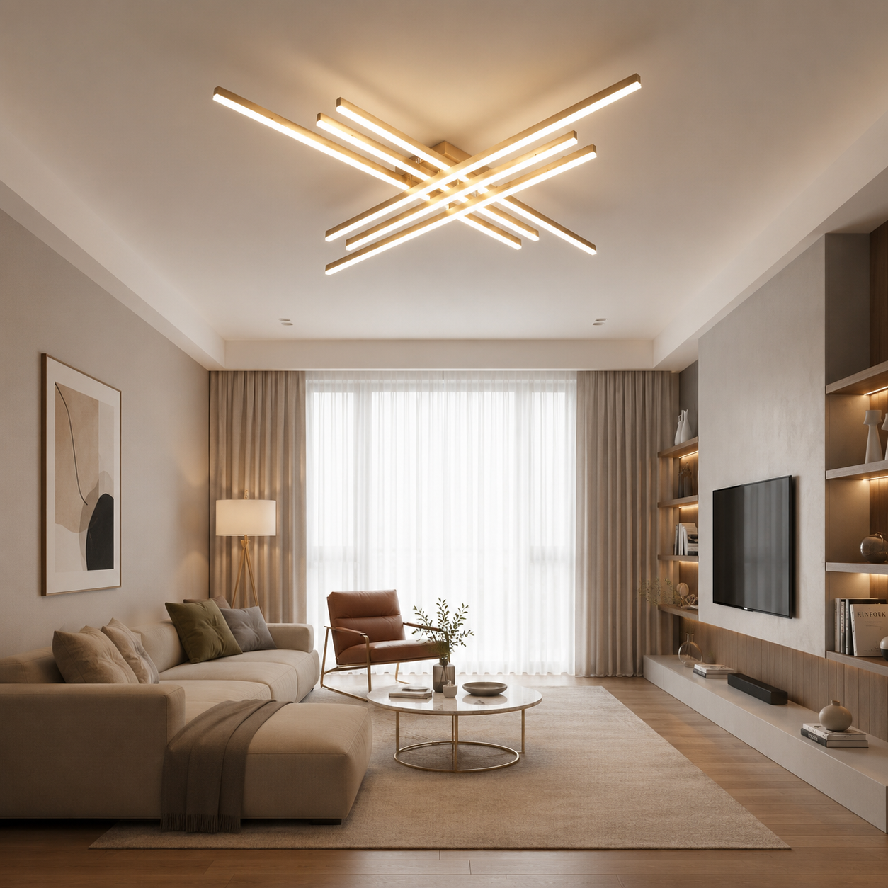 Lustra LED plafon 9795/6FG, 224W, 1200×1200 mm, temperatură reglabilă 3000–6500K, cu telecomandă, design modern Auriu