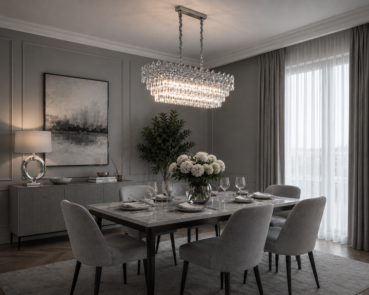 CANDELABRU RECTANGULAR CU CRISTALE 8650/800+300, 8 × 60W